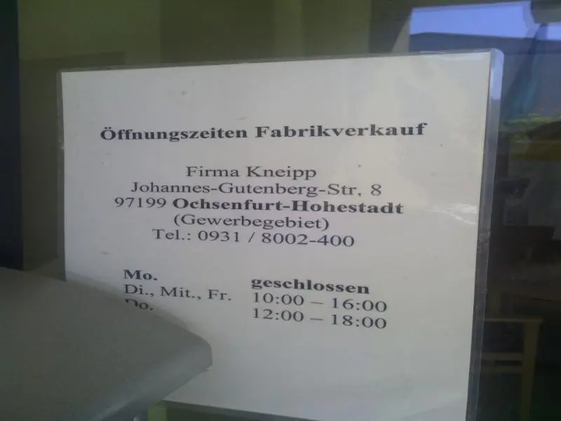 Kneipp Lagerverkauf Ochsenfurt-Hohestadt
