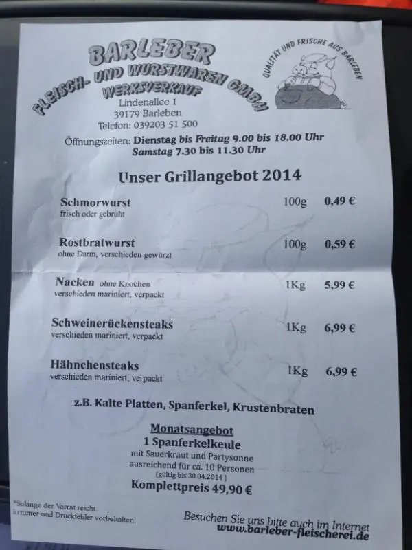 Barleber Fleischerei Werksverkauf Barleben